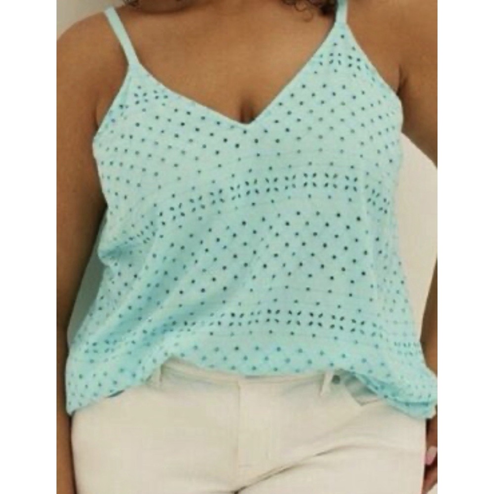 Torrid Sophie Challis Eyelet V Neck Swing Cami Light Blue 1, 1X Preppy Beach